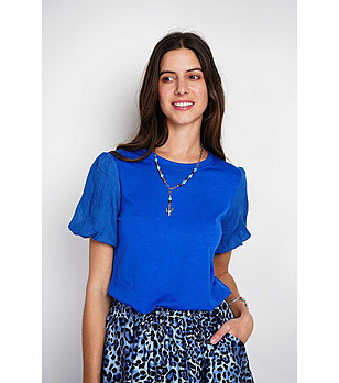 Кралскосиня дамска блуза от лен и памук снимка