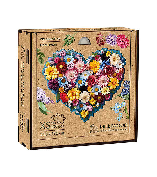 Дървен пъзел Celebrating 100 части Цветно сърце снимка