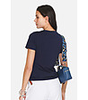 Памучна тъмносиня дамска тениска-2 снимка