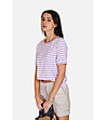 Памучна дамска тениска на райе в лилаво и бяло-1 снимка