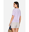 Памучна дамска тениска на райе в лилаво и бяло-3 снимка