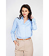 Светлосиня дамска ленена риза Lavoni-4 снимка