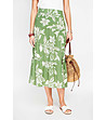 Зелена дамска пола от лен и памук с принт Alfina-3 снимка