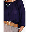 Тъмносиня ленена дамска блуза Bretta-4 снимка