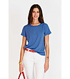 Дамска синя тениска от лен и памук Lavoni-2 снимка