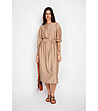 Рокля в цвят камел с лен-4 снимка