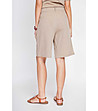 Бежови дамски къси панталони от памук и лен-4 снимка