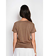 Дамска кафява тениска от памук и лен-4 снимка