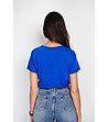 Дамска кралскосиня тениска от памук и лен-3 снимка