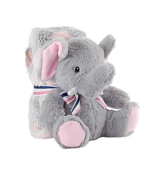 Детско пухкаво сиво одеяло с плюшена играчка Слонче 120х80 см снимка