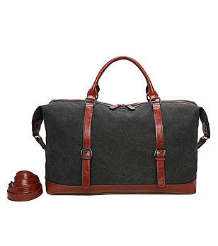 Черна текстилна чанта за път с кафяви кожени детайли Vina снимка