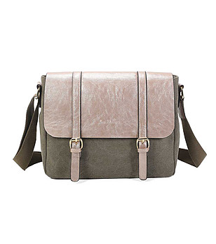 Дамска текстилна чанта в зелено с кожен капак Alva снимка