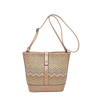 Дамска чанта в цвят таупе със зигзаг мотиви Esta снимка
