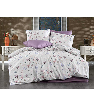 Единичен спален комплект Purple Butterfly памук ранфорс снимка