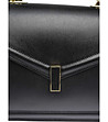 Черна дамска чанта от естествена кожа с капак Noya-3 снимка
