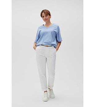 Дамски памучен панталон в цвят слонова кост снимка