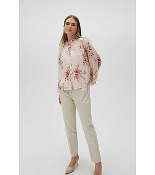 Дамски светлобежов панталон с памук снимка