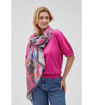 Дамски шал в сиво, розово и синьо снимка