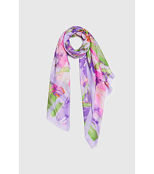 Дамски шал с принт в лилаво, розово и зелено снимка