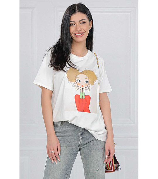 Дамска блуза в цвят крем с щампа снимка