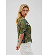 Дамска блуза в цвят маслина с принт-1 снимка