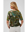 Дамска блуза в цвят маслина с принт-3 снимка