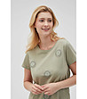 Дамска памучна блуза в цвят маслина с флорални мотиви-3 снимка