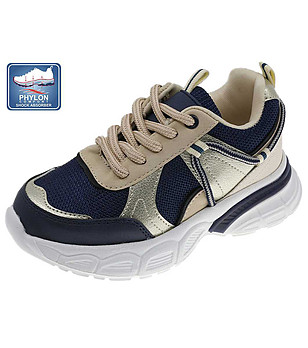 Детски маратонки в златисто, бежово и тъмносиньо снимка