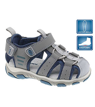 Бебешки анатомични сандали в сиво и тъмносиньо снимка