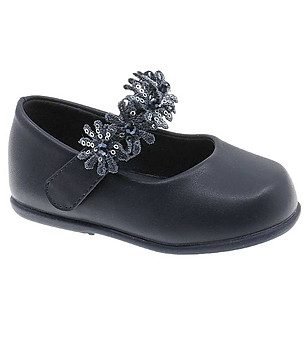 Тъмносини бебешки балеринки с цветя снимка