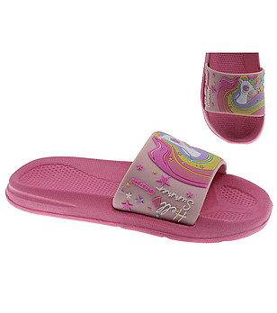 Розови детски чехли Еднорог снимка