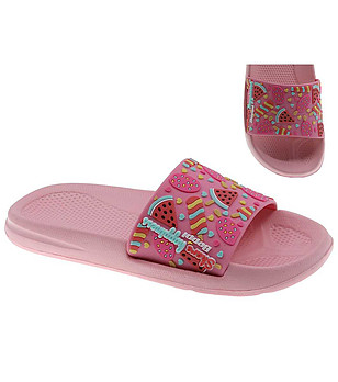 Розови детски чехли с декорация Диня снимка