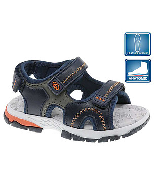 Анатомични детски тъмносини сандали със стелка от естествена кожа снимка