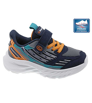 Тъмносини детски маратонки с оранжеви мотиви снимка