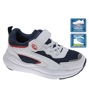 Бели детски маратонки с тъмносини детайли снимка