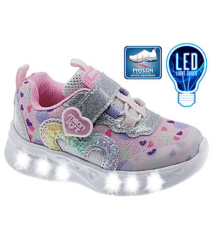 Детски маратонки в розово и сребристо с LED светлини снимка