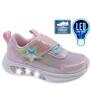 Розови детски маратонки с пайети и LED светлини снимка