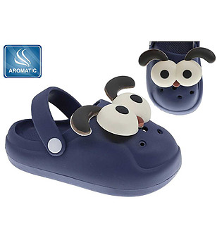 Детски гумени чехли в тъмносиньо с декорация снимка