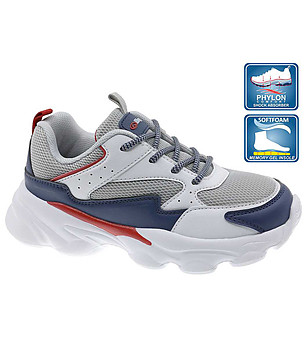 Детски маратонки в бяло, сиво и тъмносиньо снимка