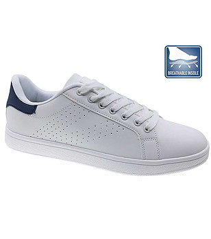 Бели мъжки сникърси с тъмносин детайл снимка