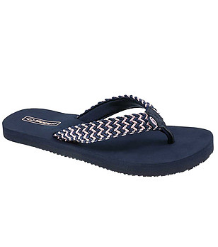 Дамски джапанки в тъмносиньо с широки ленти снимка