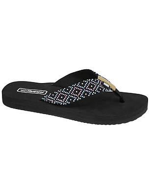 Черни дамски джапанки с цветни ленти снимка