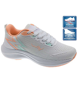 Дамски маратонки в бяло и оранжево с подметка Phylon снимка