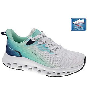 Дамски маратонки в бяло, синьо и зелено с подметка Phylon снимка