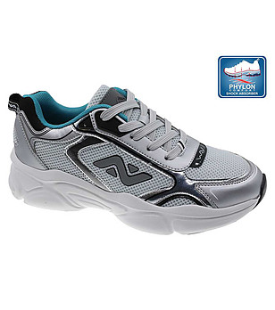 Дамски маратонки в сиво, черно и сребристо с подметка Phylon снимка