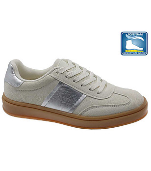 Дамски сникърси в слонова кост и сребристо снимка