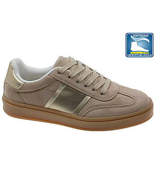 Дамски сникърси в цвят таупе и злтисто снимка