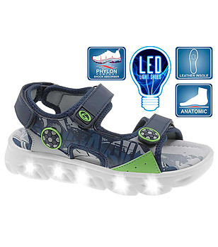 Тъмносини детски анатомични сандали с LED светлини снимка