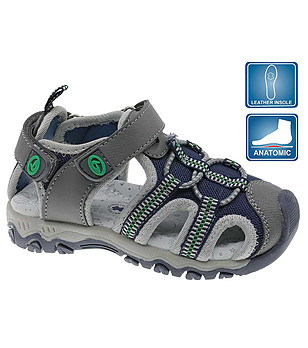 Детски анатомични сандали в сиво и тъмносиньо снимка