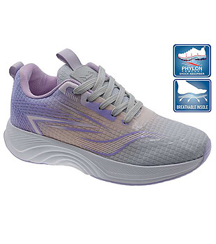 Дамски маратонки в сиво, бежово и лилаво с подметка Phylon снимка